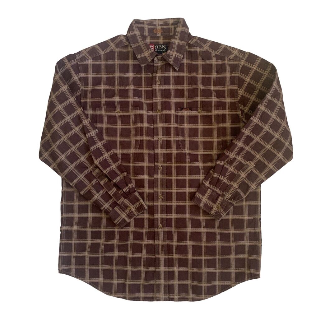 Chaps Ralph Lauren Men's Size L Button Up Long Sleeve Plaid Heavy Adult Shirt
